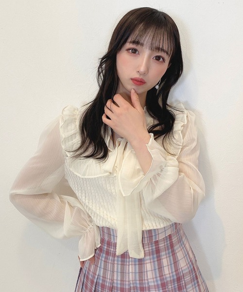 titty＆Co. PETIT（ティティアンドコープティ）の「【titty&Co.PETIT】2wayニットシフォントップス（ニット/セーター・レディース・ホワイト・SMALL/MEDIUM）」の12枚目の写真