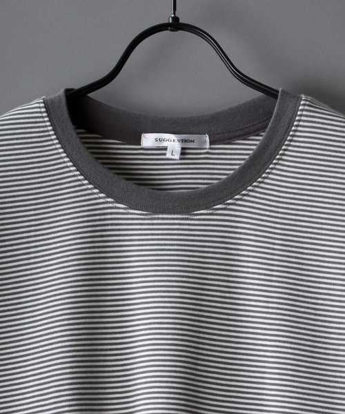 SITRY（シトリー）の「wide silhouette Heavy weight miclo border T-shirt/ワイドシルエット マイクロボーダー Ｔシャツ（Tシャツ/カットソー・メンズ・チャコールグレー/グリーン/ブラウン/ブラック・M/L）」の18枚目の写真