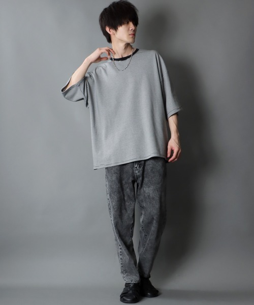 SITRY（シトリー）の「wide silhouette Heavy weight miclo border T-shirt/ワイドシルエット マイクロボーダー Ｔシャツ（Tシャツ/カットソー・メンズ・チャコールグレー/グリーン/ブラウン/ブラック・M/L）」の10枚目の写真