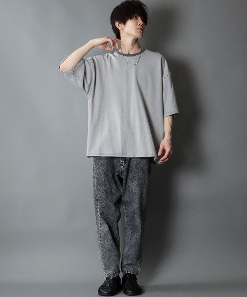 SITRY（シトリー）の「wide silhouette Heavy weight miclo border T-shirt/ワイドシルエット マイクロボーダー Ｔシャツ（Tシャツ/カットソー・メンズ・チャコールグレー/グリーン/ブラウン/ブラック・M/L）」の8枚目の写真