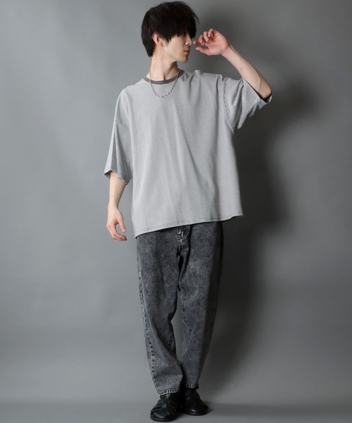 SITRY（シトリー）の「wide silhouette Heavy weight miclo border T-shirt/ワイドシルエット マイクロボーダー Ｔシャツ（Tシャツ/カットソー・メンズ・チャコールグレー/グリーン/ブラウン/ブラック・M/L）」の7枚目の写真