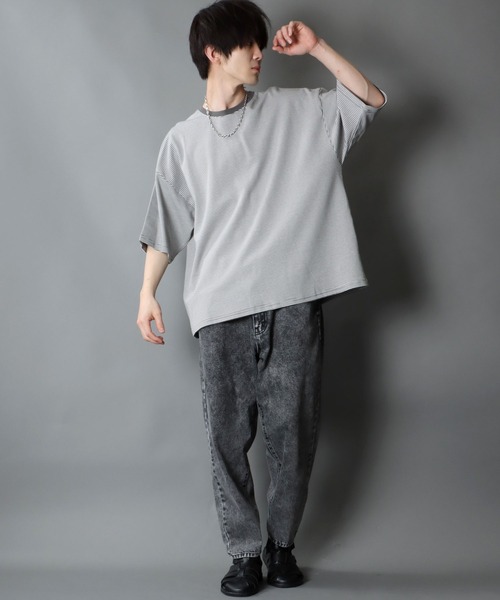 SITRY（シトリー）の「wide silhouette Heavy weight miclo border T-shirt/ワイドシルエット マイクロボーダー Ｔシャツ（Tシャツ/カットソー・メンズ・チャコールグレー/グリーン/ブラウン/ブラック・M/L）」の5枚目の写真
