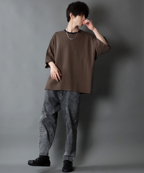 SITRY（シトリー）の「wide silhouette Heavy weight miclo border T-shirt/ワイドシルエット マイクロボーダー Ｔシャツ（Tシャツ/カットソー・メンズ・チャコールグレー/グリーン/ブラウン/ブラック・M/L）」の13枚目の写真