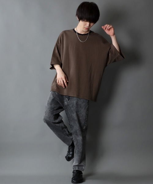 SITRY（シトリー）の「wide silhouette Heavy weight miclo border T-shirt/ワイドシルエット マイクロボーダー Ｔシャツ（Tシャツ/カットソー・メンズ・チャコールグレー/グリーン/ブラウン/ブラック・M/L）」の12枚目の写真