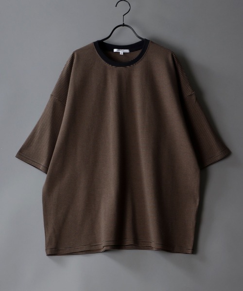 SITRY（シトリー）の「wide silhouette Heavy weight miclo border T-shirt/ワイドシルエット マイクロボーダー Ｔシャツ（Tシャツ/カットソー・メンズ・チャコールグレー/グリーン/ブラウン/ブラック・M/L）」の17枚目の写真