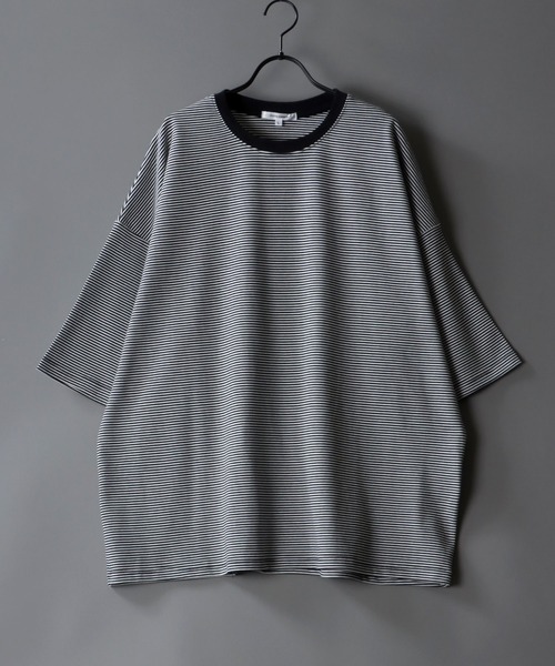 SITRY（シトリー）の「wide silhouette Heavy weight miclo border T-shirt/ワイドシルエット マイクロボーダー Ｔシャツ（Tシャツ/カットソー・メンズ・チャコールグレー/グリーン/ブラウン/ブラック・M/L）」の15枚目の写真