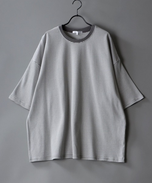 SITRY（シトリー）の「wide silhouette Heavy weight miclo border T-shirt/ワイドシルエット マイクロボーダー Ｔシャツ（Tシャツ/カットソー・メンズ・チャコールグレー/グリーン/ブラウン/ブラック・M/L）」の16枚目の写真