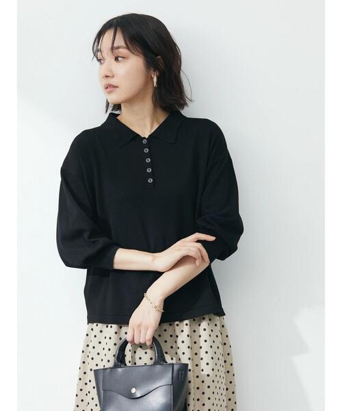 Green　Parks（グリーンパークス）の「衿ニット7分袖プルオーバー（ニット/セーター・レディース・ブラック/グリーン/オフホワイト・FREE）」の13枚目の写真