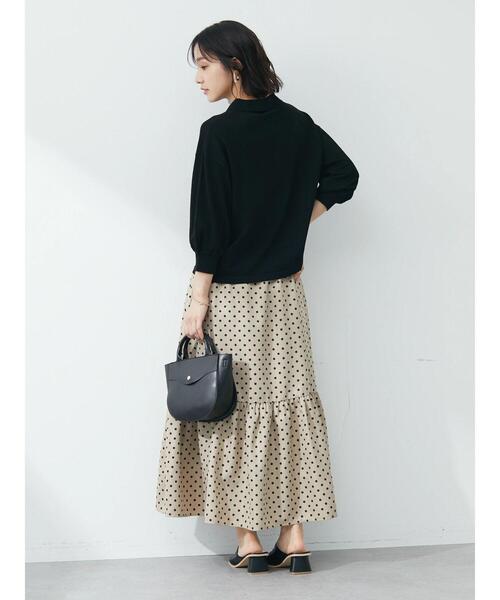 Green　Parks（グリーンパークス）の「衿ニット7分袖プルオーバー（ニット/セーター・レディース・ブラック/グリーン/オフホワイト・FREE）」の4枚目の写真