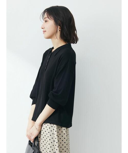 Green　Parks（グリーンパークス）の「衿ニット7分袖プルオーバー（ニット/セーター・レディース・ブラック/グリーン/オフホワイト・FREE）」の5枚目の写真