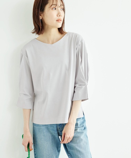 ROPE' PICNIC(ロペピクニック)の「2WAY/60シルケット袖タックプルオーバー(Tシャツ/カットソー・レディース・ブラック/ホワイト/サックスブルー/グリーン・38)」の4枚目の写真