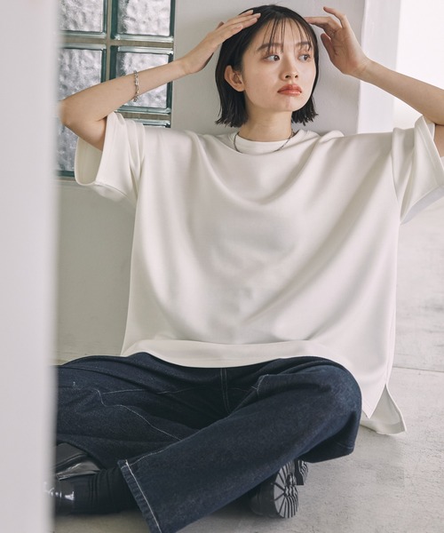 MONO-MART（モノマート）の「サイドスリットハイポンチ ルーズオーバードレープS/Sカットソー（Tシャツ/カットソー・メンズ・ライトグレー/ブラック/オリーブ/イエロー/ブルー/モカ/グレイッシュブルー/チャコール/ピンク系/ホワイト/ダークブラウン/バーガンディー/カーキ/グレー系/ライトブルー/ミント/グレー系1・M/L）」の19枚目の写真