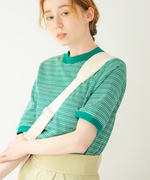 Crisp（クリスプ）の「ワッフルボーダーTシャツ（Tシャツ/カットソー・レディース・ブラウン/グリーン/アイボリー・FREE）」の14枚目の写真