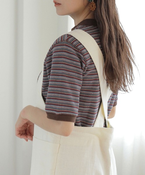 Crisp（クリスプ）の「ワッフルボーダーTシャツ（Tシャツ/カットソー・レディース・ブラウン/グリーン/アイボリー・FREE）」の18枚目の写真