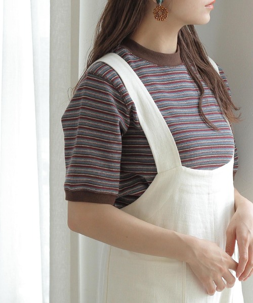 Crisp（クリスプ）の「ワッフルボーダーTシャツ（Tシャツ/カットソー・レディース・ブラウン/グリーン/アイボリー・FREE）」の20枚目の写真