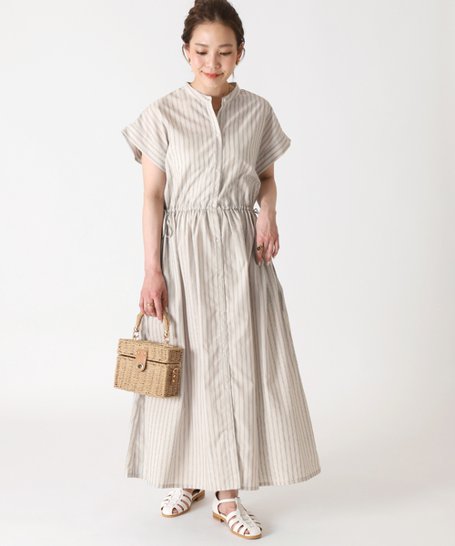 セール】ストライプドロスト シャツワンピース（ワンピース