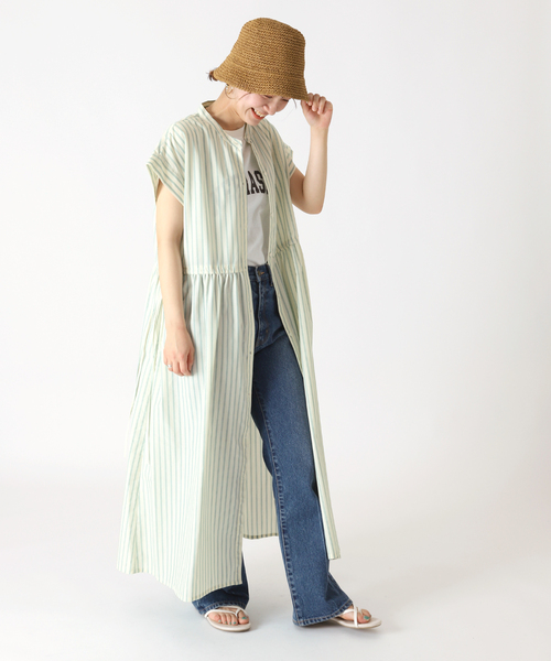 B.C STOCK(ベーセーストック)の「ストライプドロスト シャツワンピース(ワンピース・レディース・ブラウン/イエロー/オレンジ・FREE)」の11枚目の写真