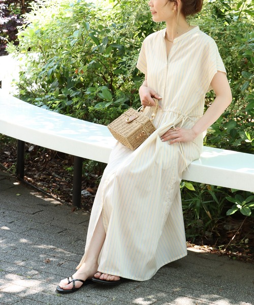 セール】ストライプドロスト シャツワンピース（ワンピース