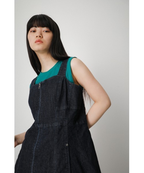 AZUL by moussy（アズールバイマウジー）の「ZIP UP JUMPER DRESS/ジップアップジャンパードレス（ワンピース・レディース・ダークブルー/ブラック/ライム・SMALL/MEDIUM）」の5枚目の写真