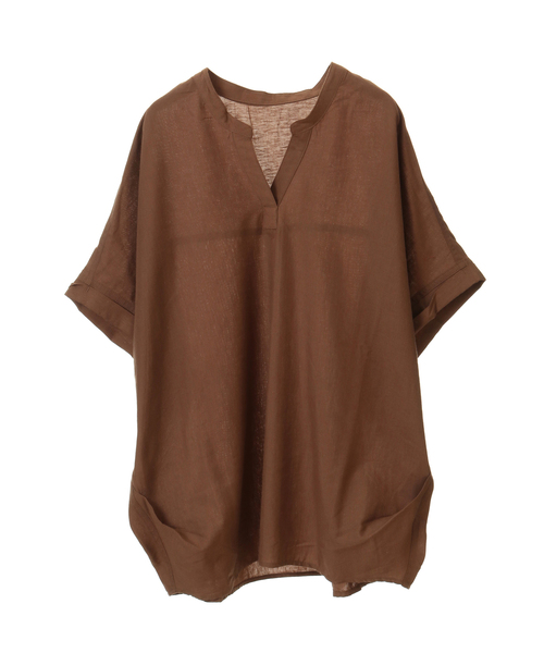 SOFFITTO（ソフィット）の「フレンチリネンバンドカラーブラウス【取り扱い店舗限定】（シャツ/ブラウス・レディース・ブラック/キャメル/オレンジ/レモンイエロー/グリーン/ストライプ/カーキ/オフホワイト・L/M）」の5枚目の写真