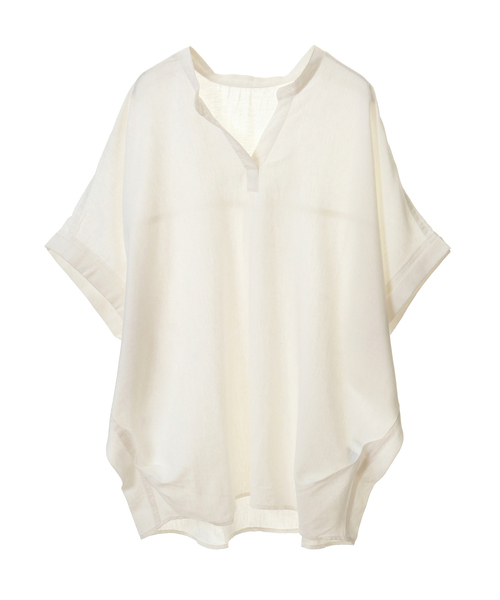 SOFFITTO（ソフィット）の「フレンチリネンバンドカラーブラウス【取り扱い店舗限定】（シャツ/ブラウス・レディース・ブラック/キャメル/オレンジ/レモンイエロー/グリーン/ストライプ/カーキ/オフホワイト・L/M）」の2枚目の写真