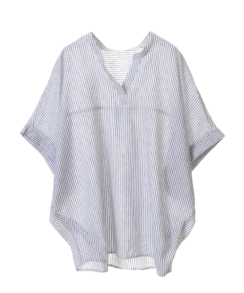 SOFFITTO（ソフィット）の「フレンチリネンバンドカラーブラウス【取り扱い店舗限定】（シャツ/ブラウス・レディース・ブラック/キャメル/オレンジ/レモンイエロー/グリーン/ストライプ/カーキ/オフホワイト・L/M）」の8枚目の写真