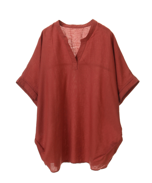 SOFFITTO（ソフィット）の「フレンチリネンバンドカラーブラウス【取り扱い店舗限定】（シャツ/ブラウス・レディース・ブラック/キャメル/オレンジ/レモンイエロー/グリーン/ストライプ/カーキ/オフホワイト・L/M）」の7枚目の写真