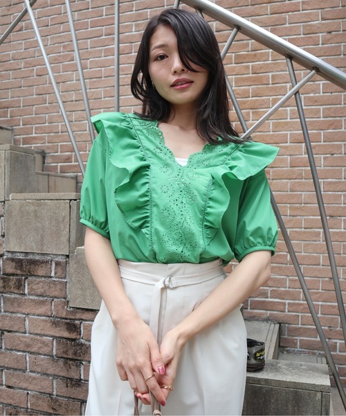 Brownie(ブラウニー)の「Brownie Vレースフリルブラウス(シャツ/ブラウス・レディース・ホワイト/ブラック/サックスブルー/オレンジ/グリーン・FREE)」の19枚目の写真