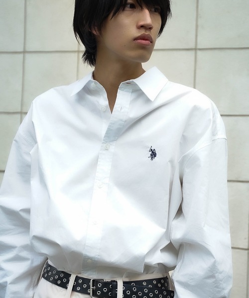U.S. POLO ASSN.（ユーエスポロアッスン）の「【U.S.POLO ASSN. /ユーエスポロアッスン】別注 ワンポイント刺繍 ビッグシルエット 　チェック　ストライプ　シャツ（シャツ/ブラウス・メンズ・インディゴブルー/チャコールグレー/ブラック/ホワイト/ブルー・MEDIUM/LARGE）」の2枚目の写真