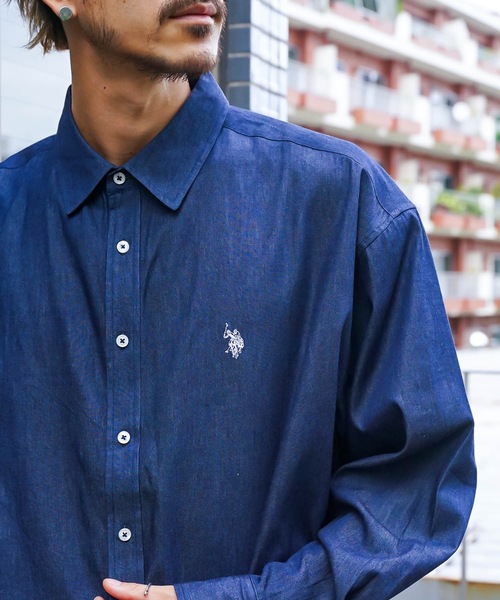 U.S. POLO ASSN.（ユーエスポロアッスン）の「【U.S.POLO ASSN. /ユーエスポロアッスン】別注 ワンポイント刺繍 ビッグシルエット 　チェック　ストライプ　シャツ（シャツ/ブラウス・メンズ・インディゴブルー/チャコールグレー/ブラック/ホワイト/ブルー・MEDIUM/LARGE）」の4枚目の写真