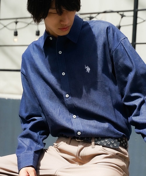 U.S. POLO ASSN.（ユーエスポロアッスン）の「【U.S.POLO ASSN. /ユーエスポロアッスン】別注 ワンポイント刺繍 ビッグシルエット 　チェック　ストライプ　シャツ（シャツ/ブラウス・メンズ・インディゴブルー/チャコールグレー/ブラック/ホワイト/ブルー・MEDIUM/LARGE）」の12枚目の写真
