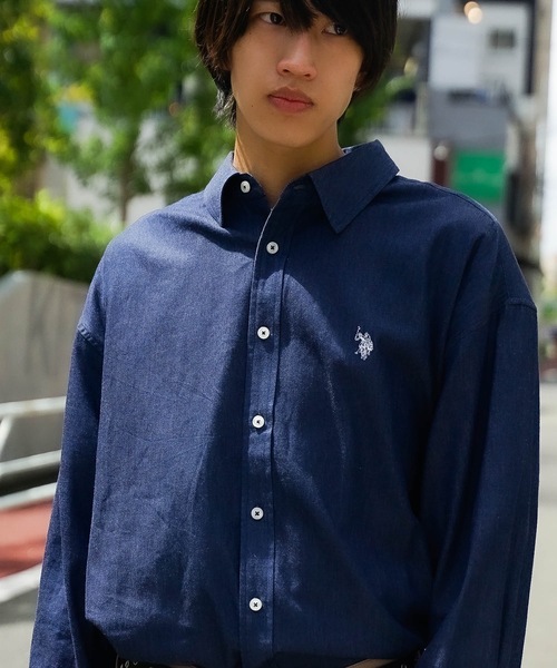 U.S. POLO ASSN.（ユーエスポロアッスン）の「【U.S.POLO ASSN. /ユーエスポロアッスン】別注 ワンポイント刺繍 ビッグシルエット 　チェック　ストライプ　シャツ（シャツ/ブラウス・メンズ・インディゴブルー/チャコールグレー/ブラック/ホワイト/ブルー・MEDIUM/LARGE）」の13枚目の写真
