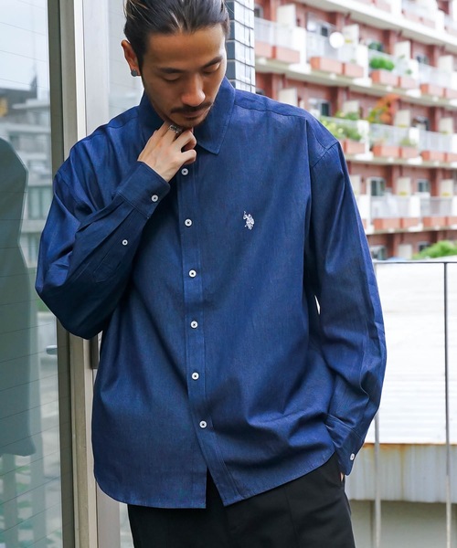 U.S. POLO ASSN.（ユーエスポロアッスン）の「【U.S.POLO ASSN. /ユーエスポロアッスン】別注 ワンポイント刺繍 ビッグシルエット 　チェック　ストライプ　シャツ（シャツ/ブラウス・メンズ・インディゴブルー/チャコールグレー/ブラック/ホワイト/ブルー・MEDIUM/LARGE）」の9枚目の写真