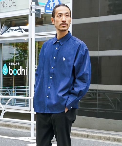 U.S. POLO ASSN.（ユーエスポロアッスン）の「【U.S.POLO ASSN. /ユーエスポロアッスン】別注 ワンポイント刺繍 ビッグシルエット 　チェック　ストライプ　シャツ（シャツ/ブラウス・メンズ・インディゴブルー/チャコールグレー/ブラック/ホワイト/ブルー・MEDIUM/LARGE）」の10枚目の写真