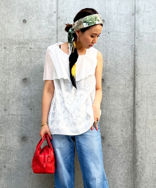 Luftrobe（ルフトローブ）の「《Luftrobe》刺繍レースアシメブラウス（シャツ/ブラウス・レディース・ブラック/オフホワイト・9号）」の2枚目の写真