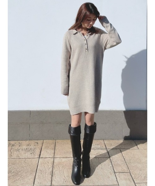 GAP(ギャップ)の「CashSoft カシミヤタッチ ポロミニワンピース(ワンピース・レディース・ブラック/ブラウン/ベージュ・L/XS/S/M/XXS/XL)」の15枚目の写真