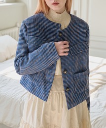 ノーカラーツイードシングルジャケット