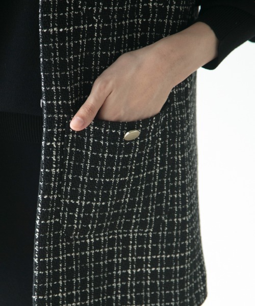 M.deux(エムドゥ)の「ノーカラーツイードジレ(ノーカラージャケット・レディース・ブラック/オフホワイト・MEDIUM)」の8枚目の写真