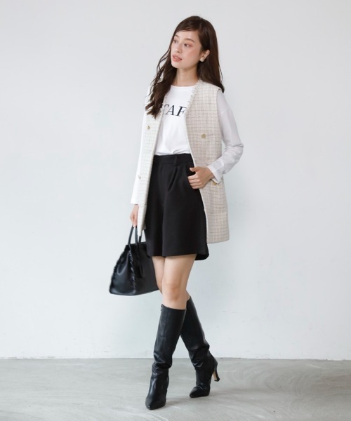 M.deux(エムドゥ)の「ノーカラーツイードジレ(ノーカラージャケット・レディース・ブラック/オフホワイト・MEDIUM)」の12枚目の写真