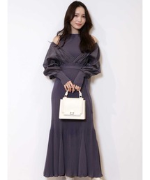 MERCURYDUO | 異素材ドッキングフレアロングスリーブニットワンピース(ワンピース)