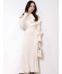 MERCURYDUO | 異素材ドッキングフレアロングスリーブニットワンピース(ワンピース)