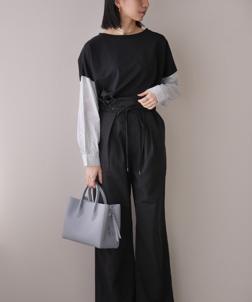 IAMUSE(アイアミューズ)の「【1枚でレイヤー風】袖ドッキングカットソー S0430【IAMUSE】(Tシャツ/カットソー・レディース・ブラウン/ブラック/ブラック系/ホワイト系/グレー・FREE)」の4枚目の写真