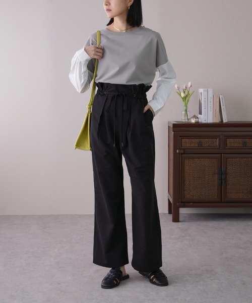 IAMUSE(アイアミューズ)の「【1枚でレイヤー風】袖ドッキングカットソー S0430【IAMUSE】(Tシャツ/カットソー・レディース・ブラウン/ブラック/ブラック系/ホワイト系/グレー・FREE)」の5枚目の写真