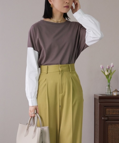 IAMUSE(アイアミューズ)の「【1枚でレイヤー風】袖ドッキングカットソー S0430【IAMUSE】(Tシャツ/カットソー・レディース・ブラウン/ブラック/ブラック系/ホワイト系/グレー・FREE)」の12枚目の写真