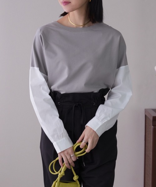 IAMUSE(アイアミューズ)の「【1枚でレイヤー風】袖ドッキングカットソー S0430【IAMUSE】(Tシャツ/カットソー・レディース・ブラウン/ブラック/ブラック系/ホワイト系/グレー・FREE)」の7枚目の写真