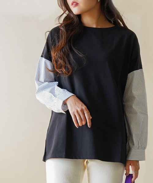 IAMUSE(アイアミューズ)の「【1枚でレイヤー風】袖ドッキングカットソー S0430【IAMUSE】(Tシャツ/カットソー・レディース・ブラウン/ブラック/ブラック系/ホワイト系/グレー・FREE)」の13枚目の写真