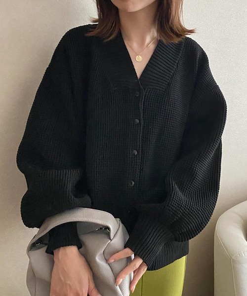 KOBE LETTUCE(コウベレタス)の「ワッフルニットブルゾン(ブルゾン・レディース・モカ/ブラック/オフホワイト/ピンク・FREE)」の2枚目の写真