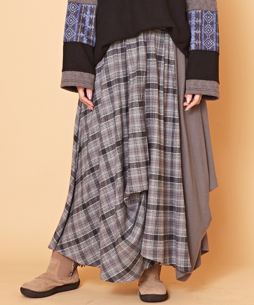 チャイハネ(チャイハネ)の「【チャイハネ】チェックラースカート(スカート・レディース・グレー/イエロー/ブルー・FREE)」の2枚目の写真