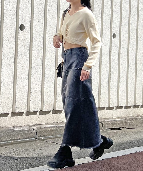 Jewelobe（ジュエローブ）の「フロントノットクロップドニット（ニット/セーター・レディース・ブラック/アイボリー/グリーン/ホワイト・FREE）」の5枚目の写真