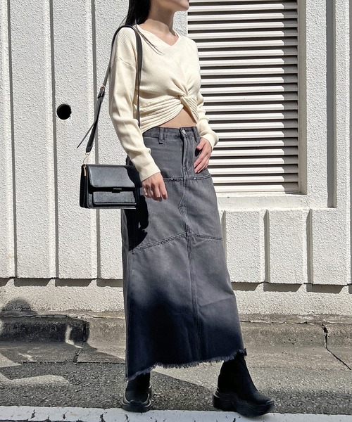 Jewelobe（ジュエローブ）の「フロントノットクロップドニット（ニット/セーター・レディース・ブラック/アイボリー/グリーン/ホワイト・FREE）」の6枚目の写真